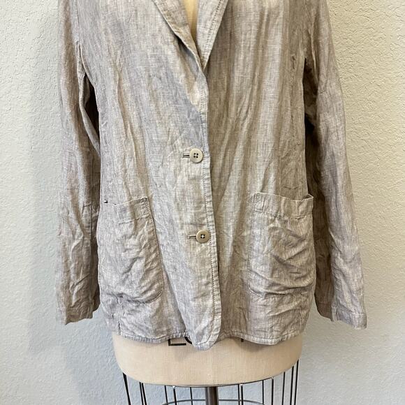 EILEEN FISHER Linen Blazer Jacket Taupe Organic Lightweight Minimalist - Picture 5 of 12
